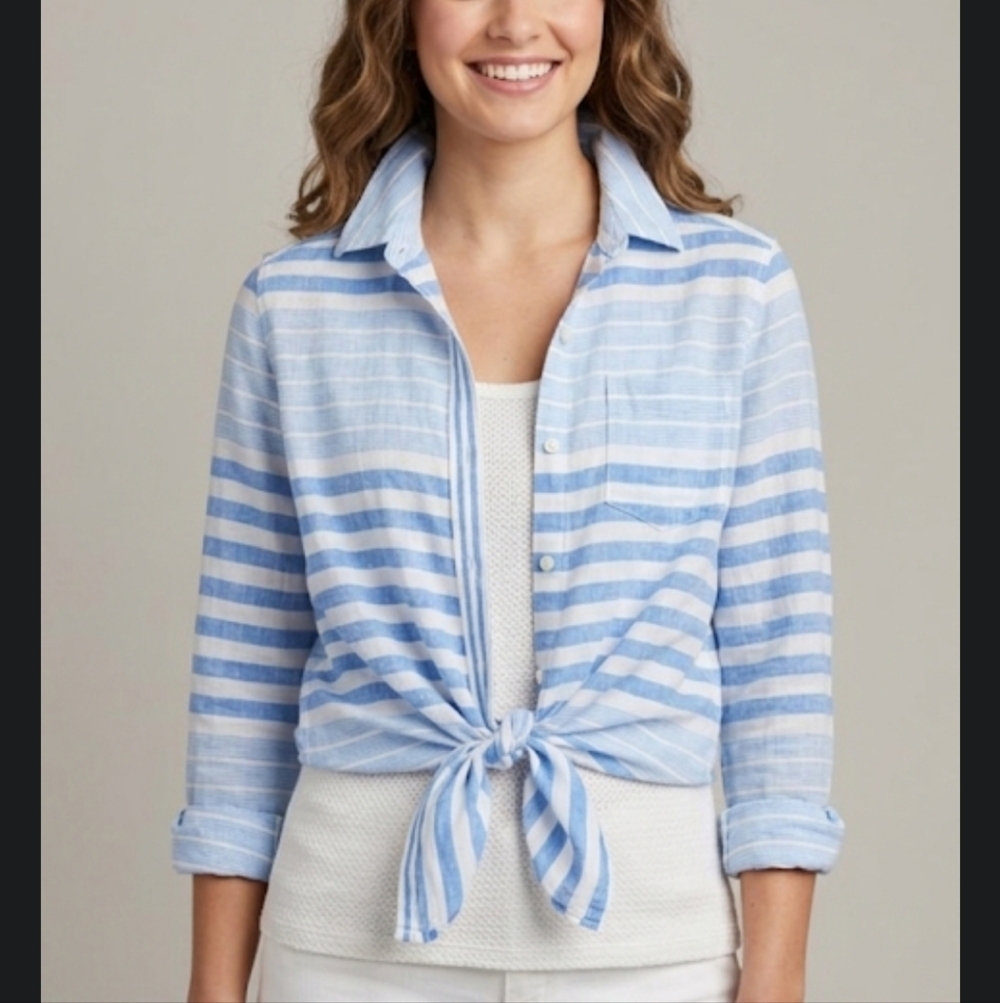 Vineyard Vines Blue White Striped Button-up Shirt Womens 8 Spring COASTAL